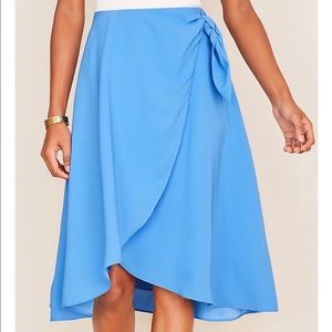 Ann Taylor Blue Petite Tie Waist Tiered Wrap Skirt